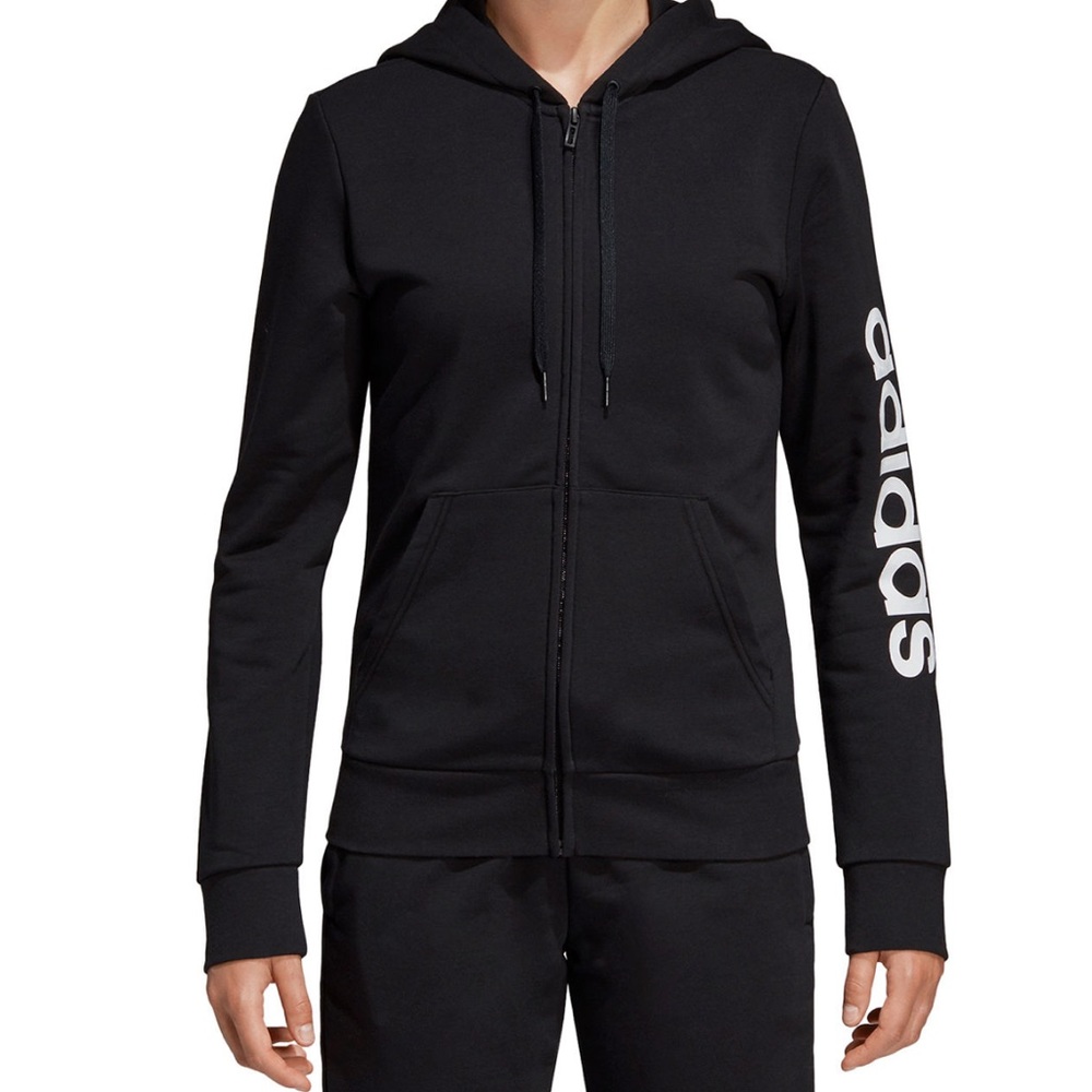 Adidas black zipper hoodie with logo